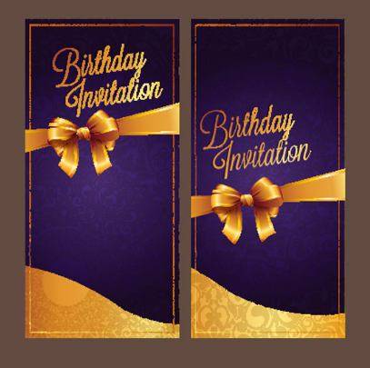 Violet Birthday Invitation Card Vector 04