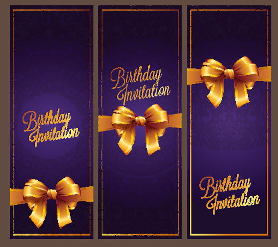 Violet Birthday Invitation Card Vector 05