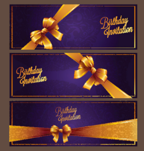 Violet Birthday Invitation Card Vector 06