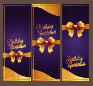 Violet Birthday Invitation Card Vector 07
