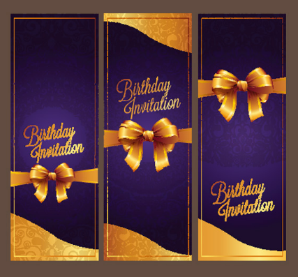 Violet Birthday Invitation Card Vector 07
