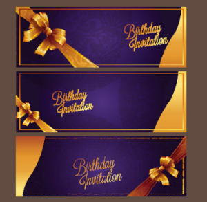 Violet Birthday Invitation Card Vector 08