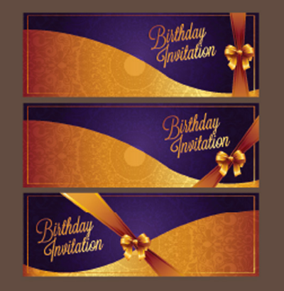 Violet Birthday Invitation Card Vector 09