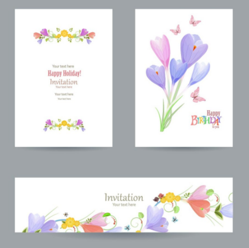 Flower Happy Birthday Invitation Cards & Banners Vector