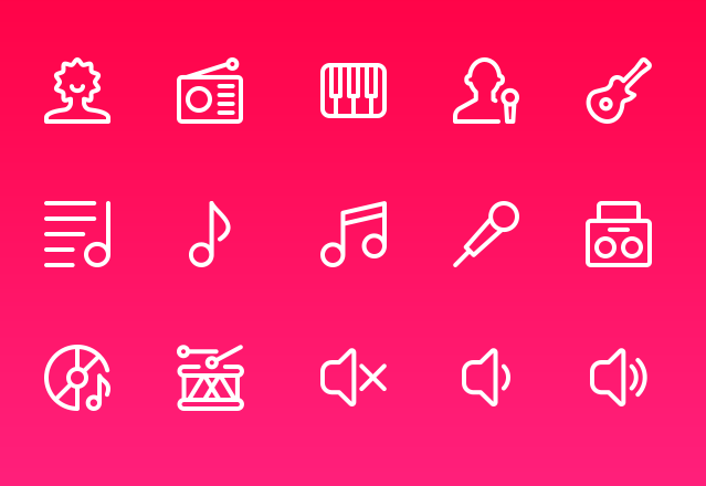 15 Music Line Icons PSD