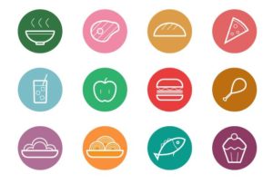 12-circular-food-drinks-icons-vector