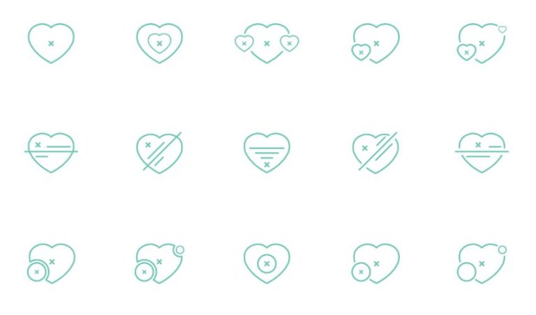 15-heart-line-icons-vector