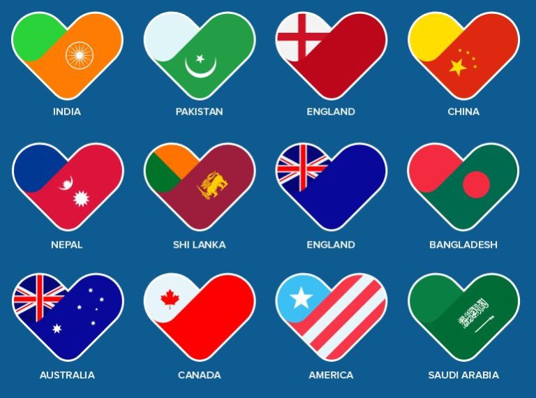 12 Heart Flag Icons PSD