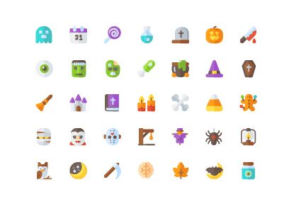 35 Flat Style Halloween Icons Vector