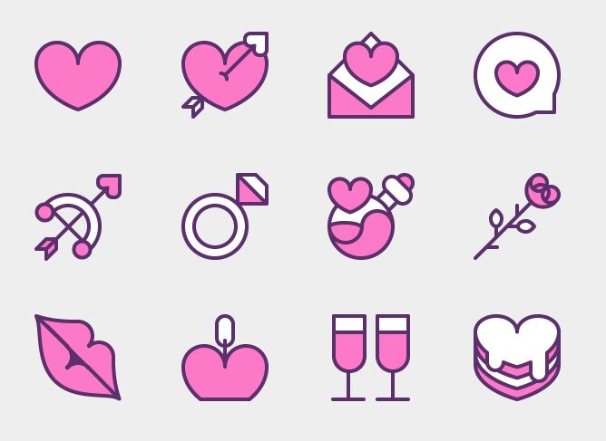12 Valentine Icons Vector (3 Versions)