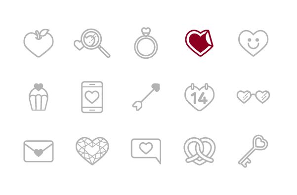 15 Valentine Line Icons Vector