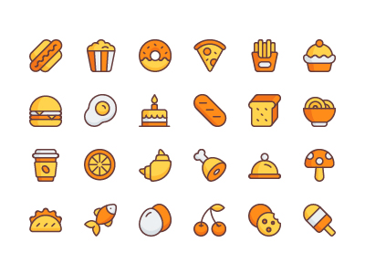 24 Colored Food Vector Icons