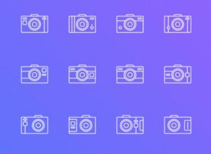 12 Camera Outline & Filled Icons Vector