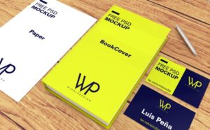 Realistic Book, Paper & Business Card Template PSD