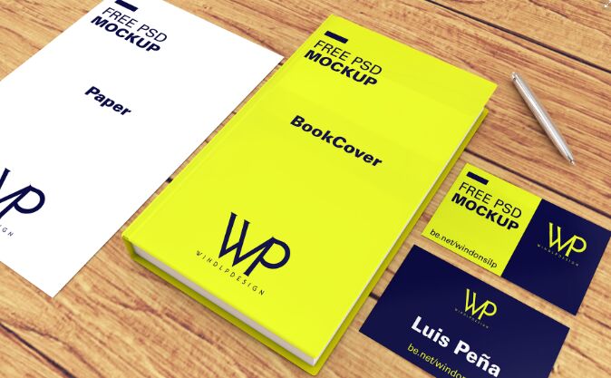 Realistic Book, Paper & Business Card Template PSD
