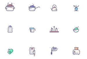 12 Colored Kitchen Icons Vector