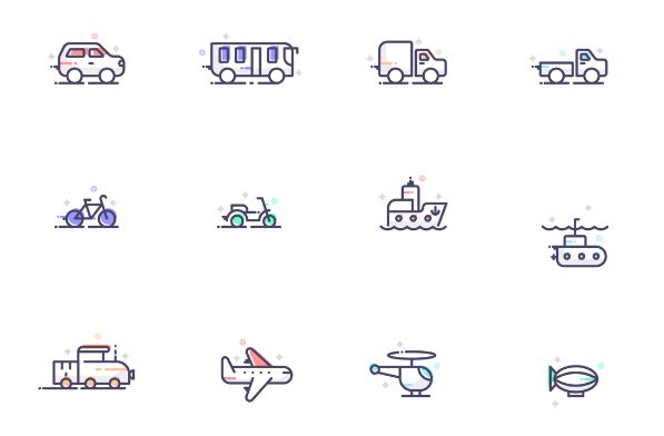 12 Transportation Icons Vector