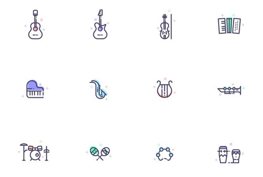 12 Musical Instrument Icon Vector