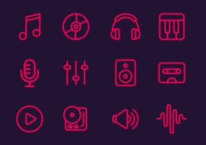 12 Music Line Icons (PNG+SVG)