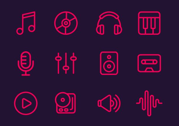 12 Music Line Icons (PNG+SVG)