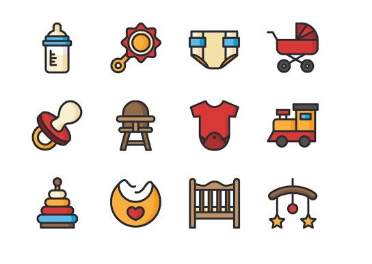 12 Baby Icons Vector (2 Color Styles)