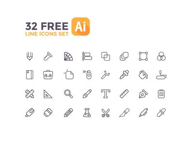32 Line Icons For Web Graphic Design Vector