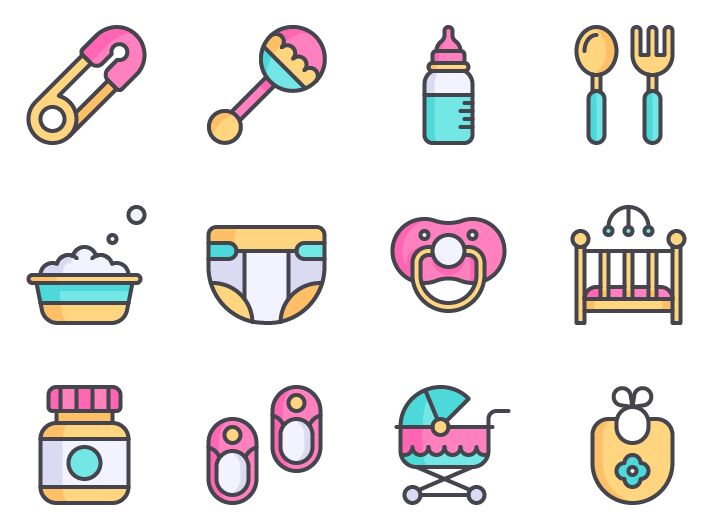 12 Cute Baby Icons Vector