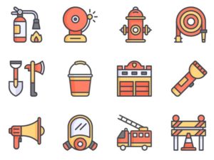 12 Fire Fighting Flat Icons Vector