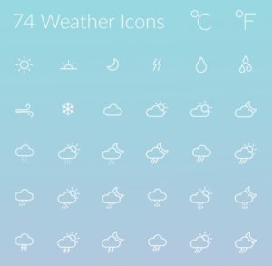 74 Weather Line Icons (AI+PSD)