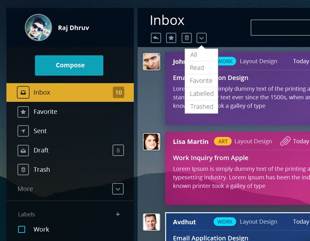 Email App Dashboard UI PSD