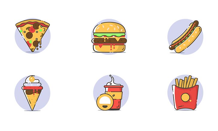 6 Fast Food Icons Vector