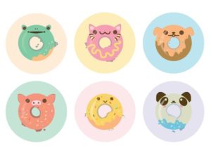 6 Cute Animal Donut Icons Vector