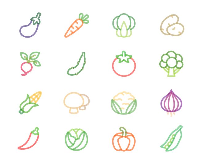16 Cute Vegetable Icons Vector