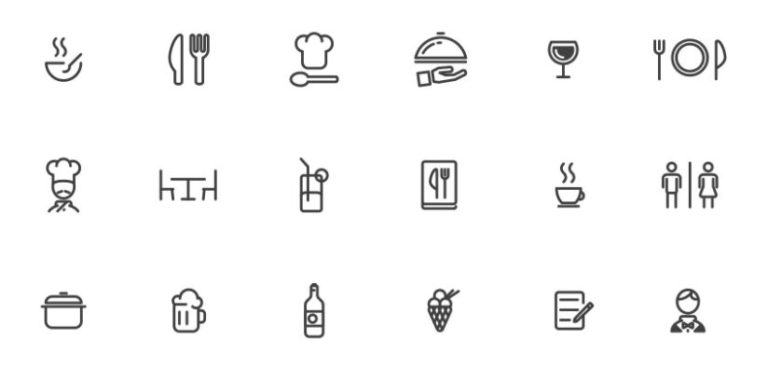 18 Restaurant Line Icons Vector