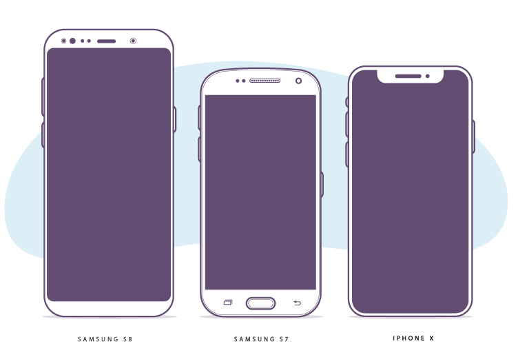 Flat Galaxy S8, S7 And iPhone X Vector Illustration