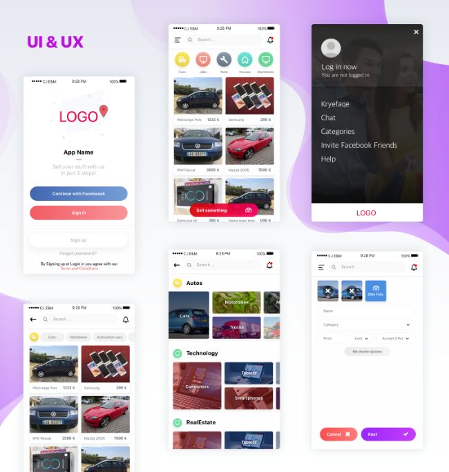 Clean Professional Mobile UI UX Design Sketch