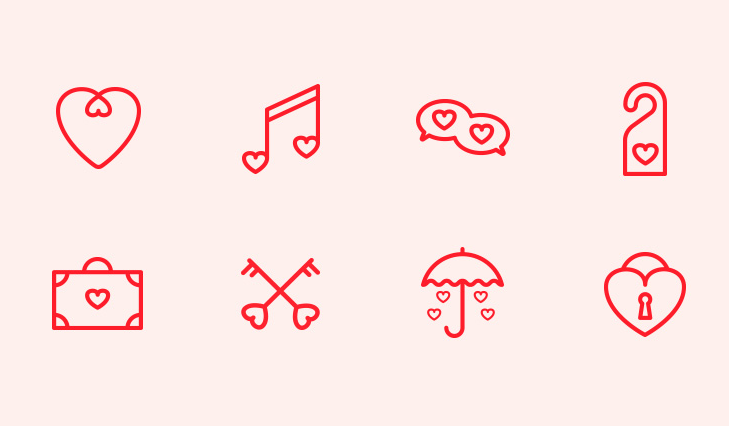 8 Minimal Valentine's Day Line Icons Vector