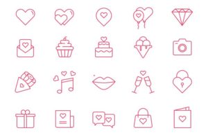 20 Simple Valentine's Day Line Icons (AI+PSD)