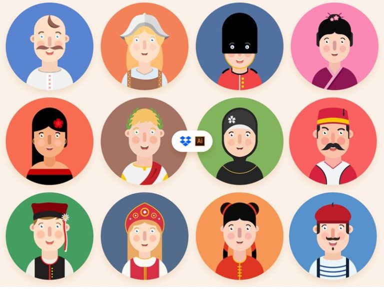 12 Flat Rounded Vector Avatars