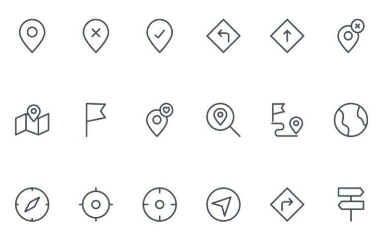 18 Slim Map Location Icons Vector
