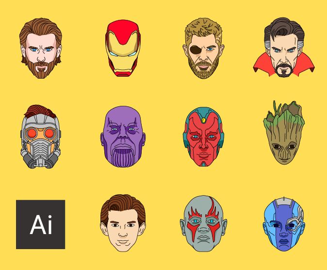 Avengers Infinity War Superhero Avatars Vector