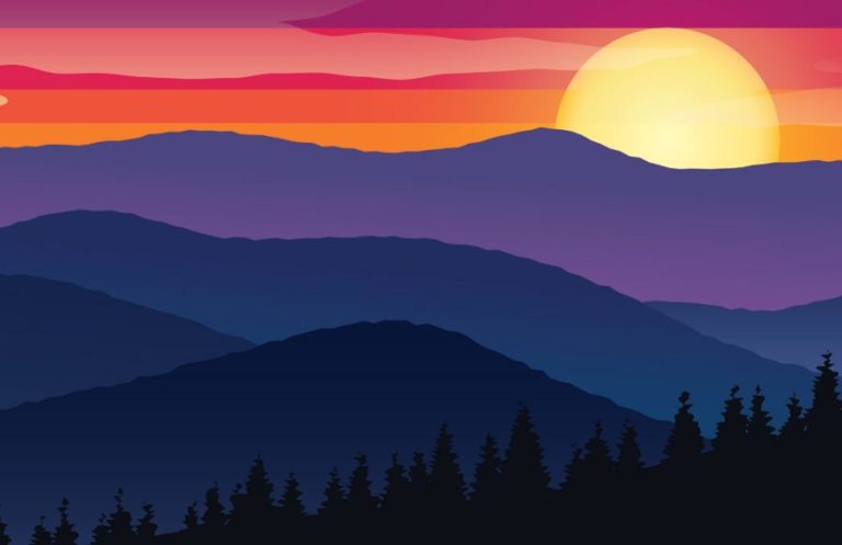 Valley Sunset Scenery Vector Illustration-min