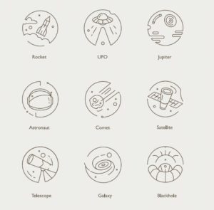 9 Space Line Icons Vector-min