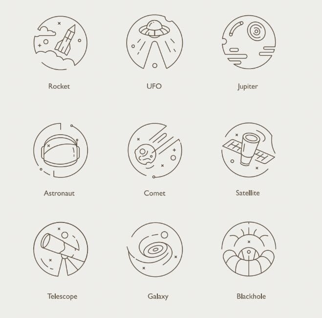 9 Space Line Icons Vector-min