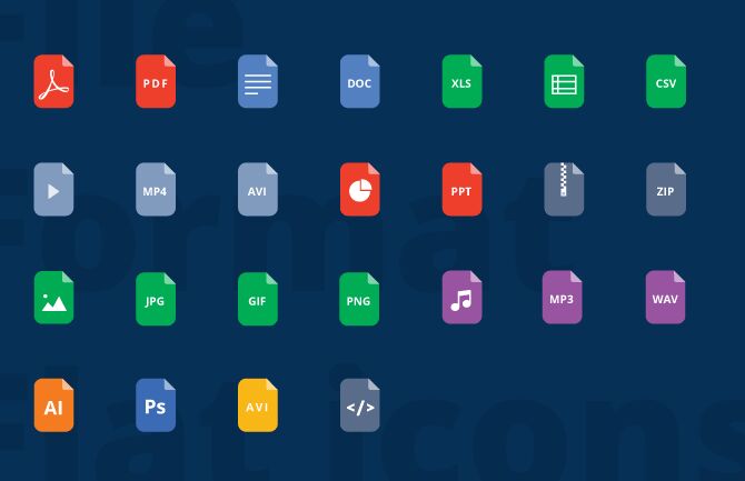 25 Minimal Flat File Format Vector Icons