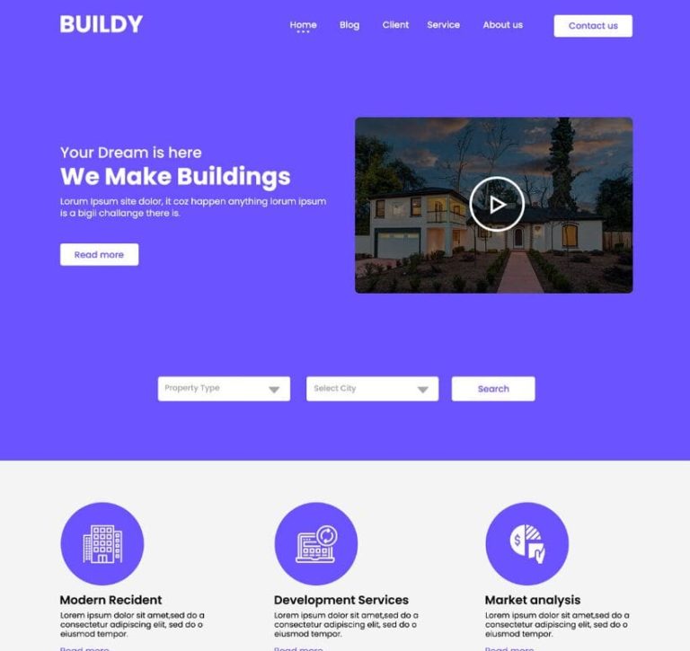 Real Estate Single Page Web Template PSD