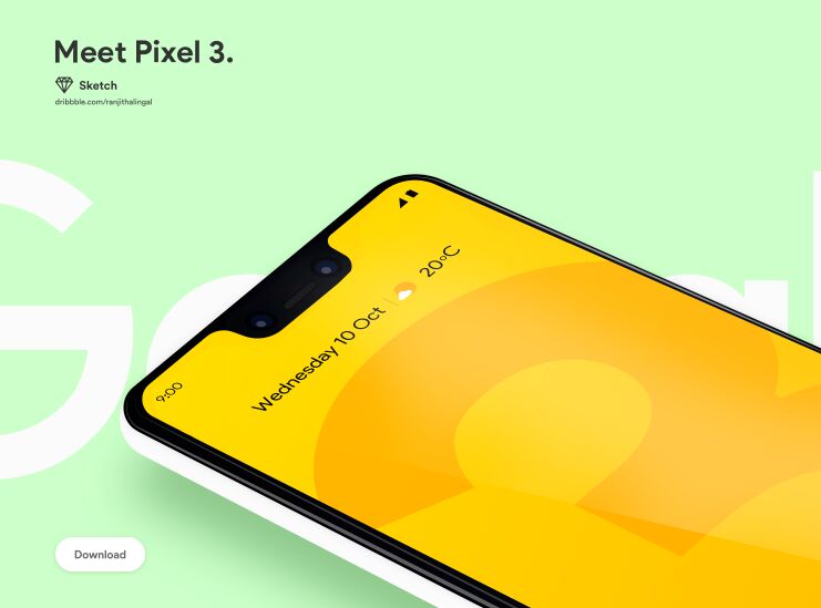 Google Pixel 3 Mockup For Sketch
