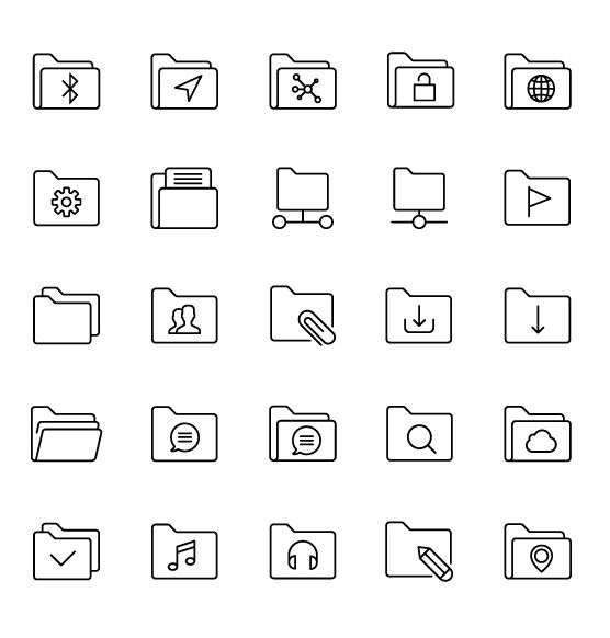 25 Slim Folder Icons Vector