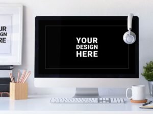 Realistic iMac & Photo Frame PSD Mockup