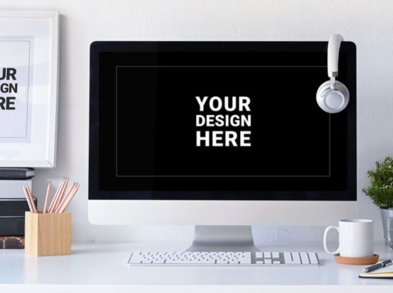 Realistic iMac & Photo Frame PSD Mockup